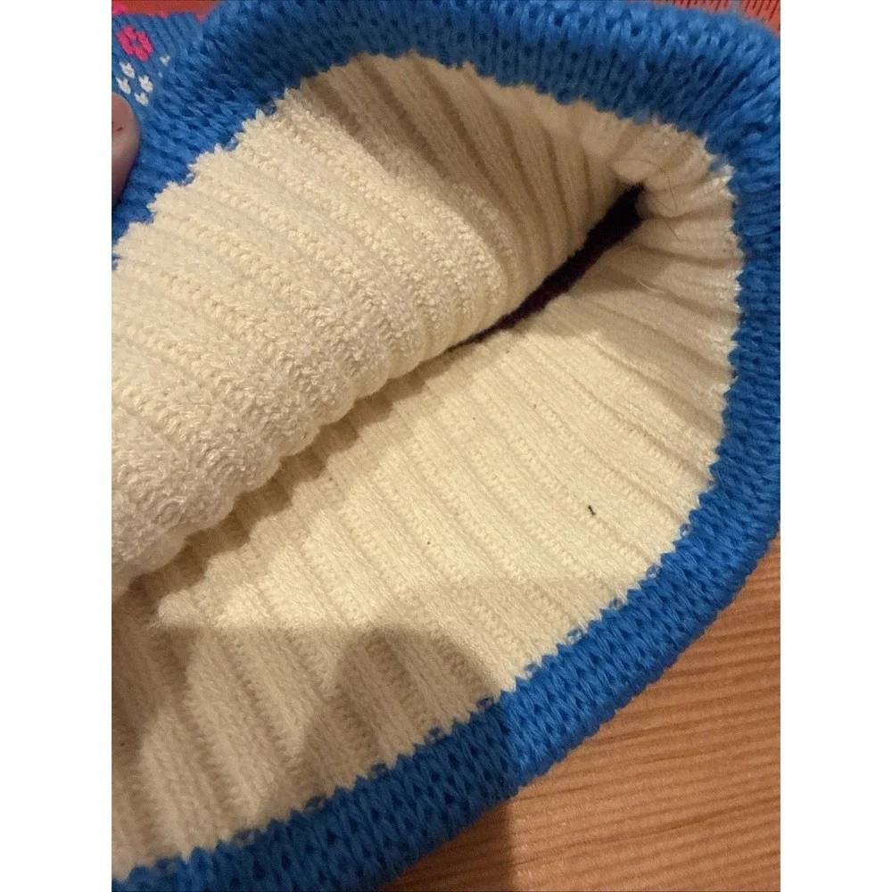Vintage Smiley Hat Wool Ski Hat Blue With‎ Pink Beanie